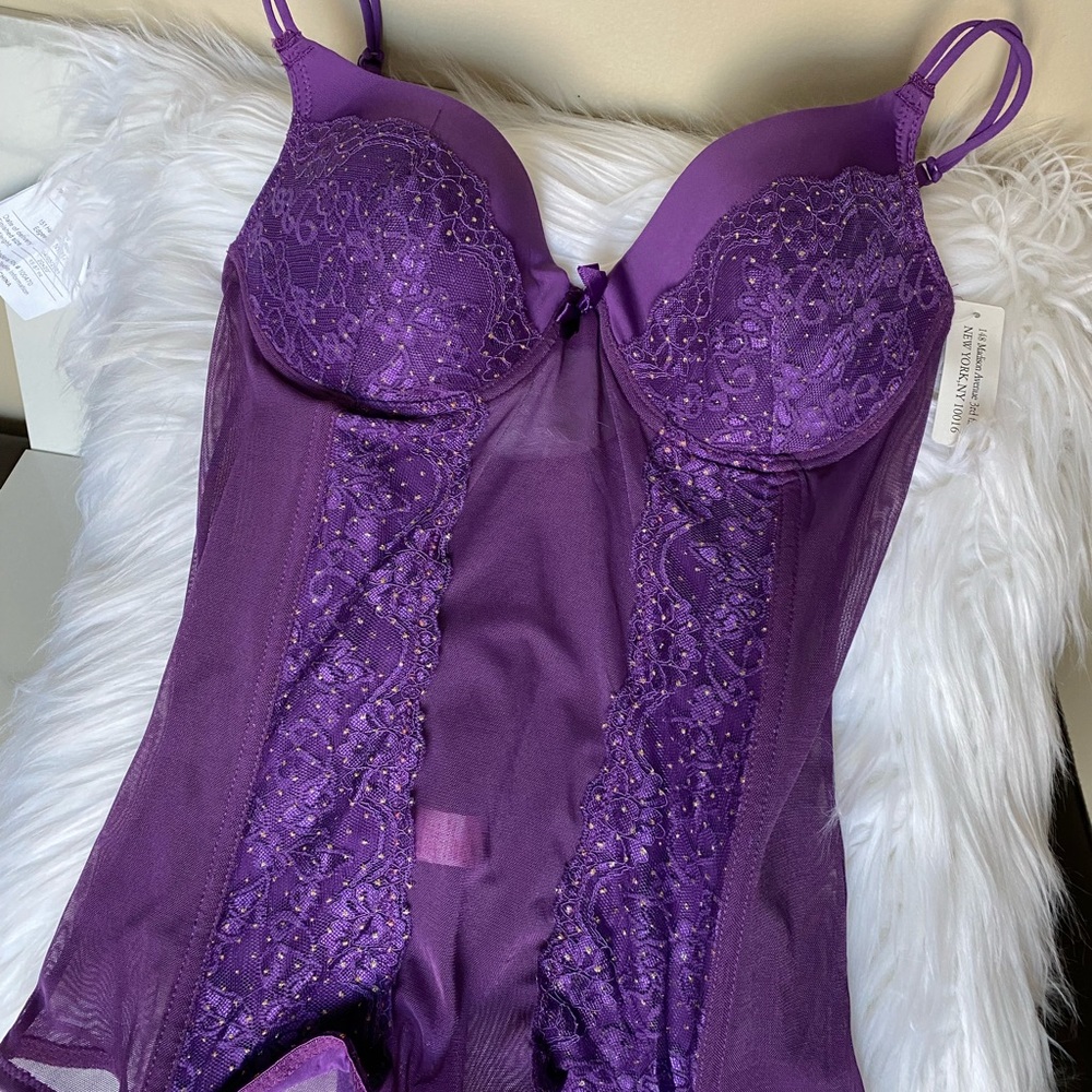 Native Intimates bustier & thongs mesh purple size 34 C / M